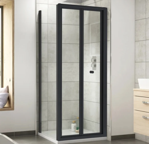 Kristal Matt Black 800mm Bi-Fold Door & 800mm Side Panel Enclosure Package With Tray & Waste